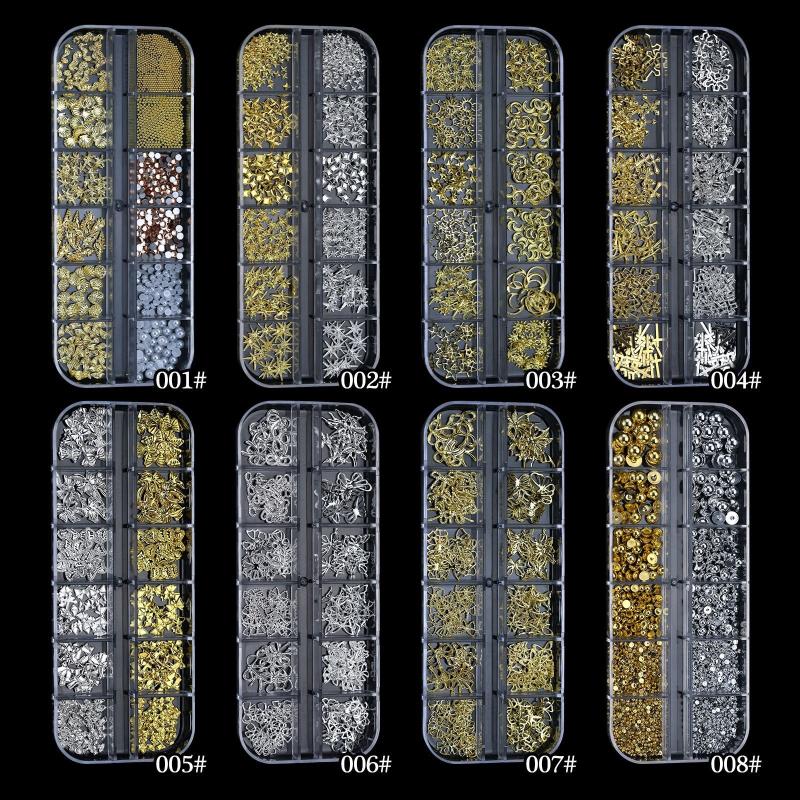 12 Grid Mixed Metal Punk Style Rivets Bow  3D Nail Decoration Gold Silver Nail Jewelry Nail Charm Manicure Studs