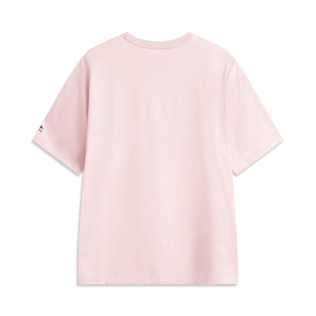 Li-Ning Casual Minimalist Solid Color Round Neck Pullover Short Sleeve T-Shirt Women Tops Light-Pink AHSV760-2
