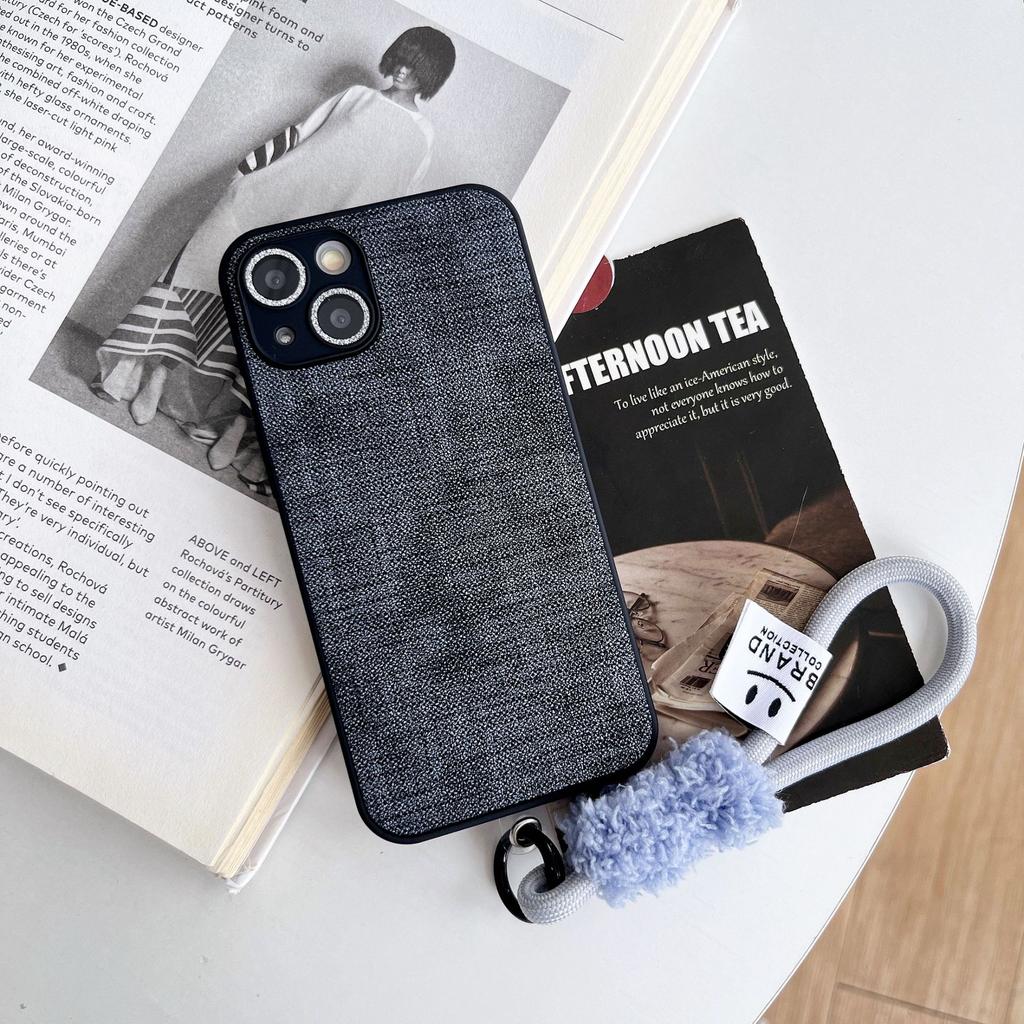 Cloth Patterned Smiley Face Wrist Strap Hanging Rope Phone Case for IPhone 16, 15 Promax Protective Case, 14 Women