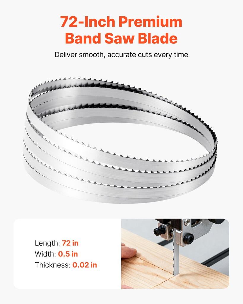 Bandsaw Blade, 1832 mm Length, 4 TPI Band Saw Blade with 18 HRC Hardened Sharp Teeth, SK5 High-Strength Carbon Steel, 12.7 mm Width, Replacement for