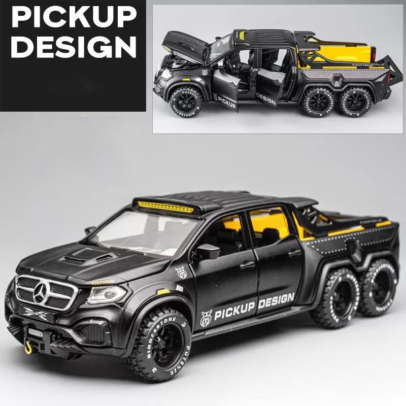 1/28 Benzs X-CLASS EXY 6X6 Pickup Simulation Alloy Car Modle Metal Toy Car Sound Light Pull Back Model Toys For Boys Light Toys