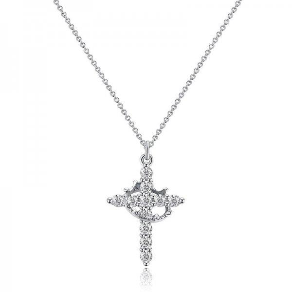 

Luxury Zircon Gold Color Crown Cross Necklace For Women Couples Rhinestone Pendant Necklace Clavicle Chain Jewelry Prayer Gift