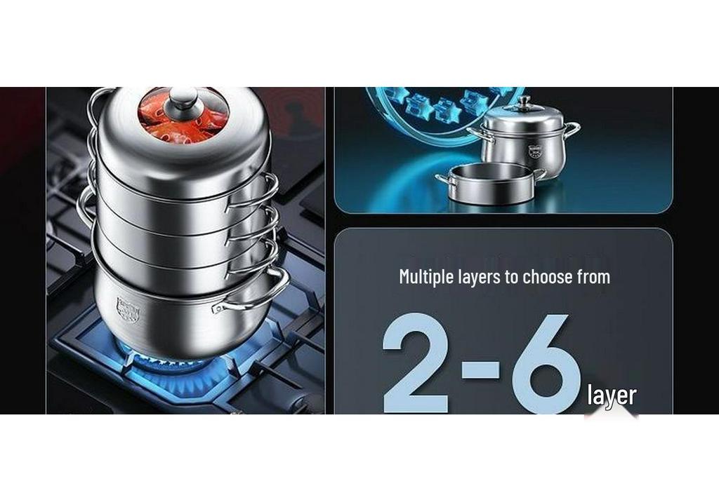 304 Stainless Steel Energy-Saving 4-Layer No-Flavor-Transfer Induction Steamer