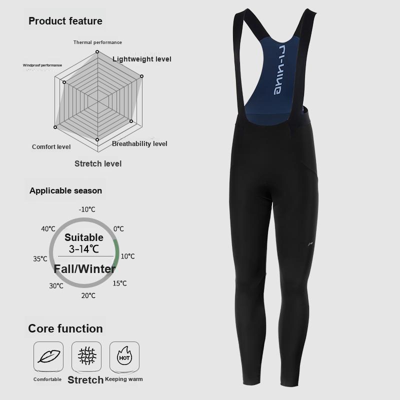 Li Ning Fleecegefütterte Winddichte Warme Bequeme Träger-Radhose Unisex-Hose Schwarz LCUK125-1