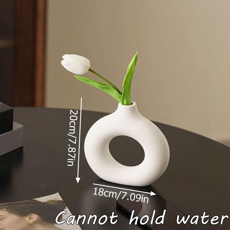 Imitation Reinweiße Vase Dekorative Vasen Einzelner Zweig Blumengesteck Ornament Donut-Design Blumentopf Tischdeko