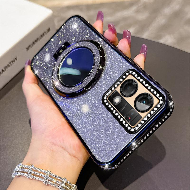 For OPPO Reno 12 12F 13F Luxury Magnetic Plating Stand Shockproof Glitter Phone Case For OPPO Reno 12 Bling Cover Reno 13F Cases