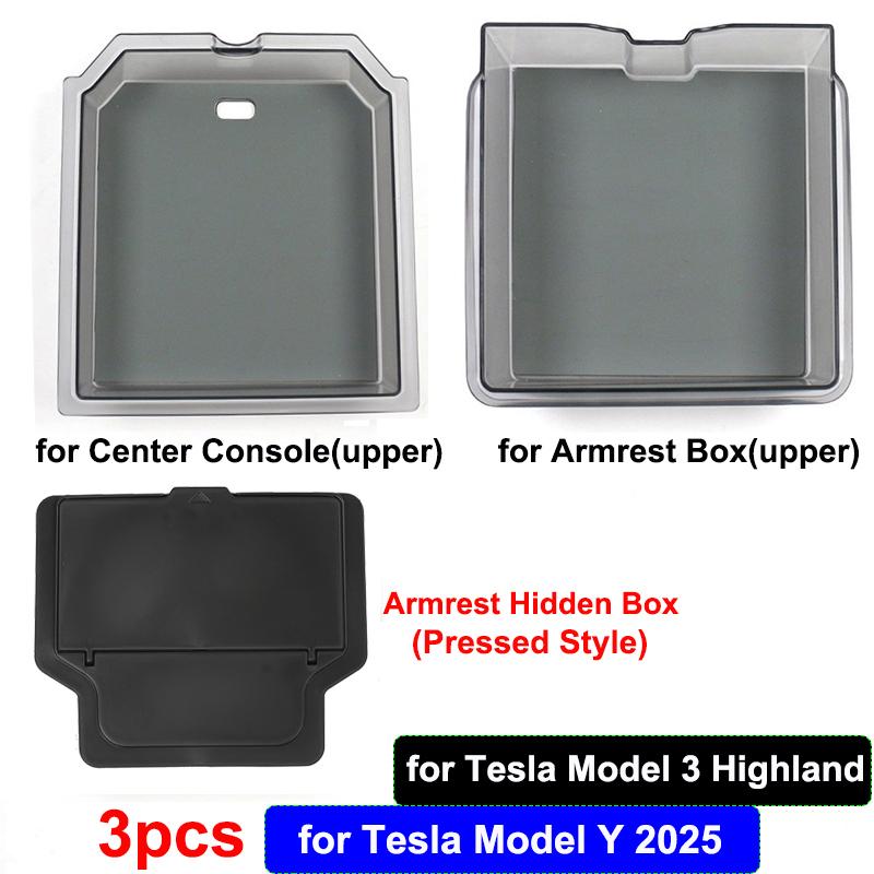 for Tesla Model Y L Juniper 2025 2026 Center Console Storage Box Armrest Hidden Box Model 3 Highland YL Organizer Cup Mat