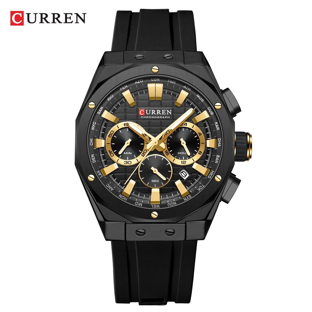 Curren 8464 Men s Quartz Watch with Three-Dial Calendar and Rubber Strap