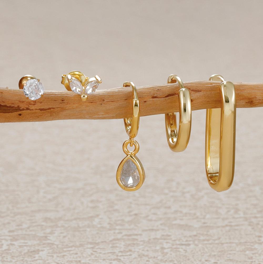 

5PCS Stainless Steel Gold Color Hoop Earrings Set for Women Circle Water Drop Zircon Gold Plated Earring Minimalist Jewelry