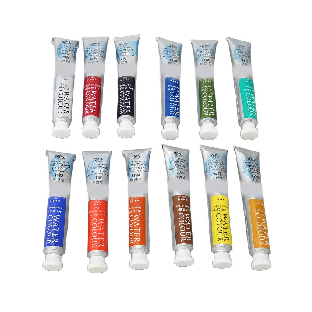Water Color Paint 12 Colors 9ml Tube Bright Vibrant Nice Transparency Watercolor Paint Set for Artist Painting