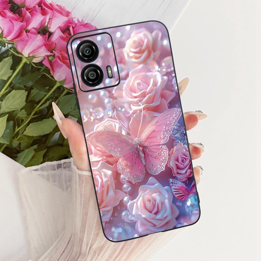 Hülle XT2335-2 für Motorola Moto G53 5G: Neue, stylische Schutzhülle mit Schmetterlings- und Blumenmuster aus weichem Silikon. Passend für Moto G13, G23 und G73.