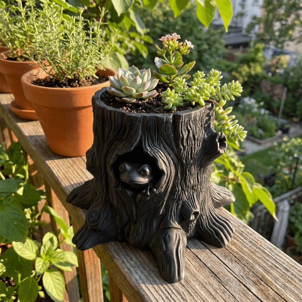 Decorative Frog Shaped Flowerpot 3D Printed Stump Potted Plant Pen Holder Desktop Organizer