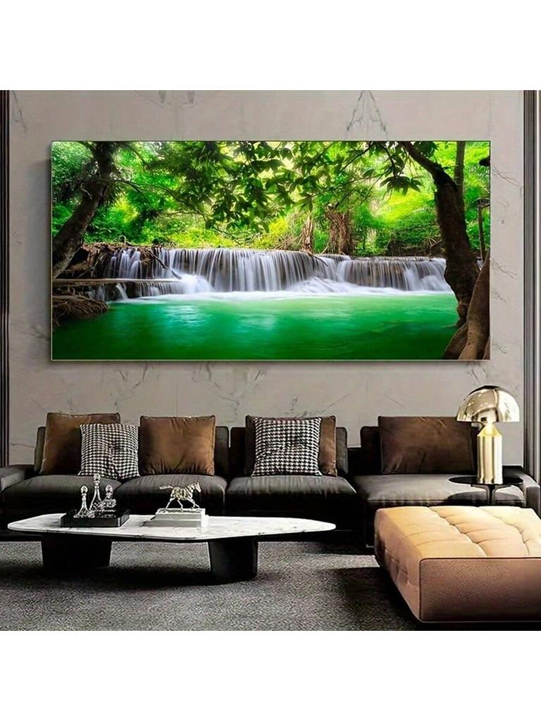 1 Quadro da Appendere su Tela Impermeabile Senza Cornice, Motivo Paesaggio Naturale Cascata Foresta Verde Adatto per Soggiorno Camera da Letto Letto Divano Decorazione Murale