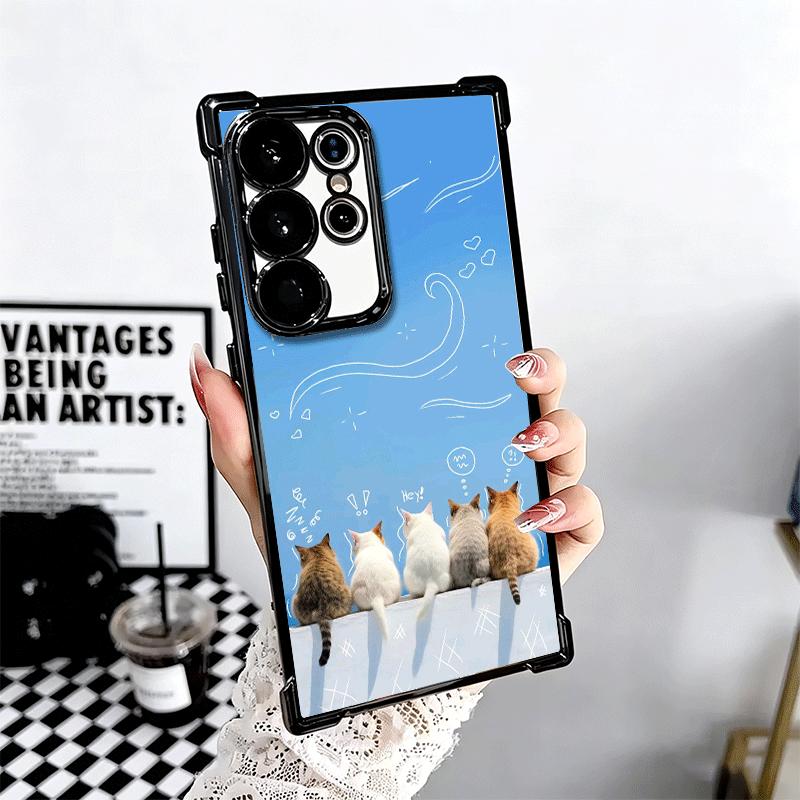 Cat Cute Kitten Cartoon Plating Phone Case For Samsung Galaxy S24 S25 FE S26 Edge S23 Ultra S22 S21 Plus S20 Anti-Fall Airabag C