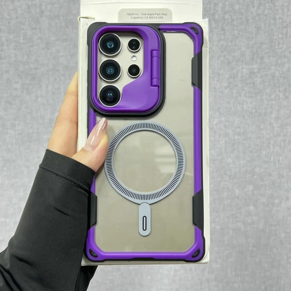 Militärpanzer für Magsafe Hülle für Samsung Galaxy S25 Ultra S24 Plus S25 Edge Kabelloses Laden Stoßfest Hartes Defender Cover