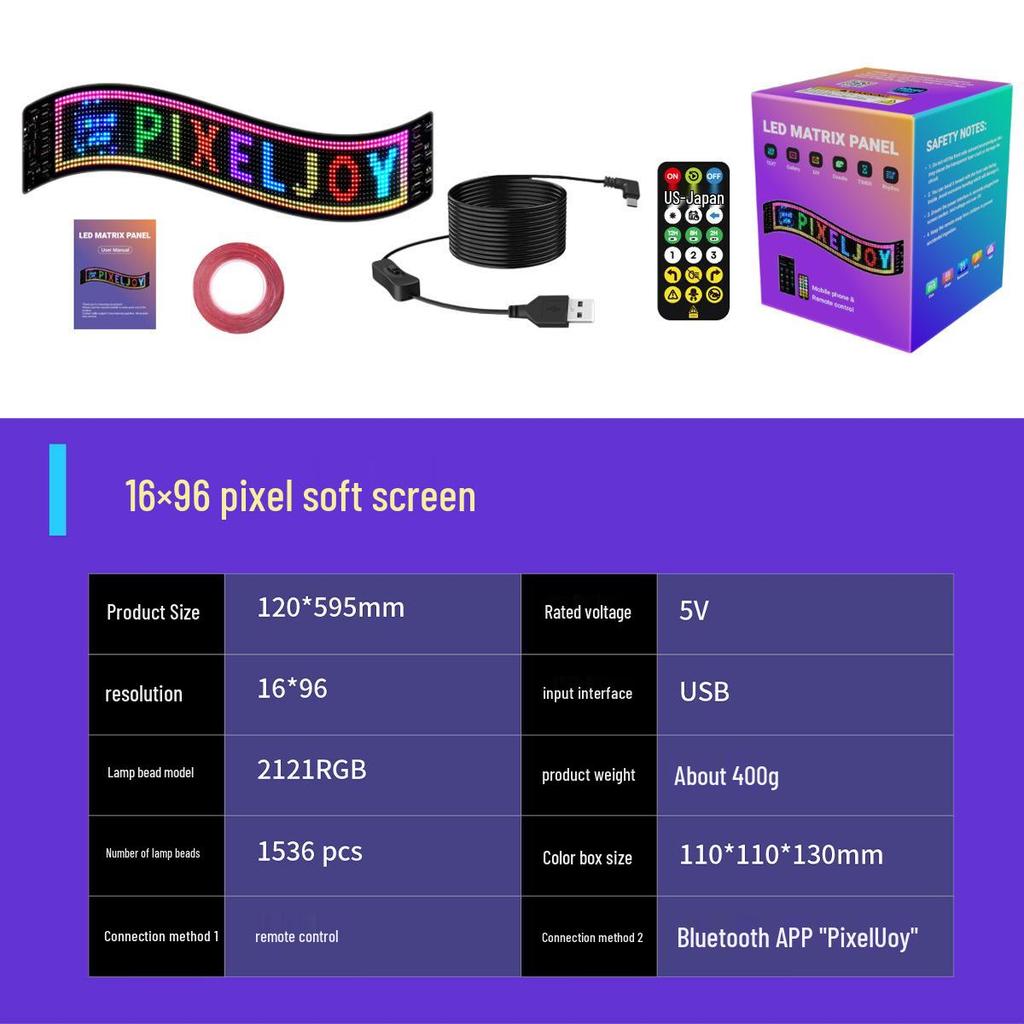LED Full-Color Bluetooth Interactive Car Screen Sticker - Waterproof & DIY