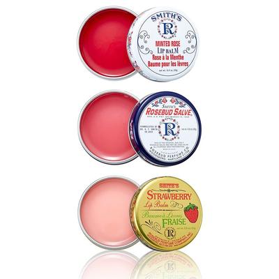 Rosebud Perfume Company Smith 3-piece Revich Layers Lip Balm Set, Salve, Minted Rose, Strawberry, 1 Set, 66g