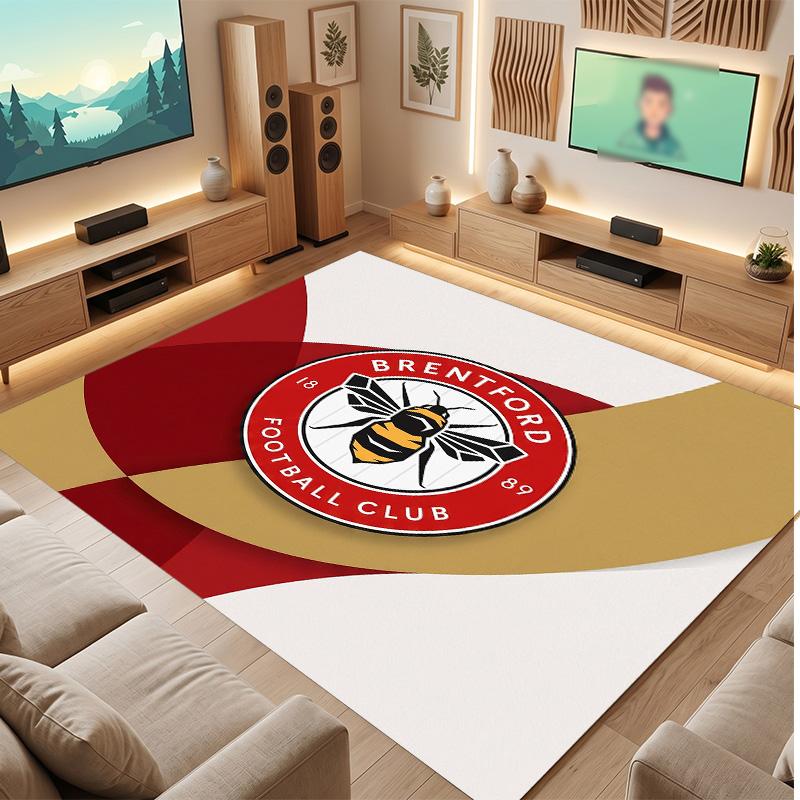 Brentford Football Print Crystal Velvet Rug, Comfortable Water Absorbent Non Slip Indoor Floor Carpet