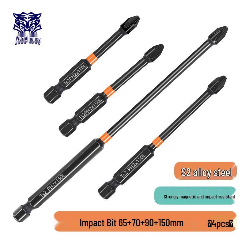 Phillips Magnetic High Hardness Extended Anti-Slip Electric Screwdriver Bit, Hex Shank, Rustproof.