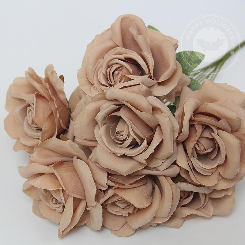 10 Flowers/Bunch Vintage Roses Coffee Bean Paste Purple Grey Pink Silk Bouquet For Birthday Party Wedding Decoration Room Layout