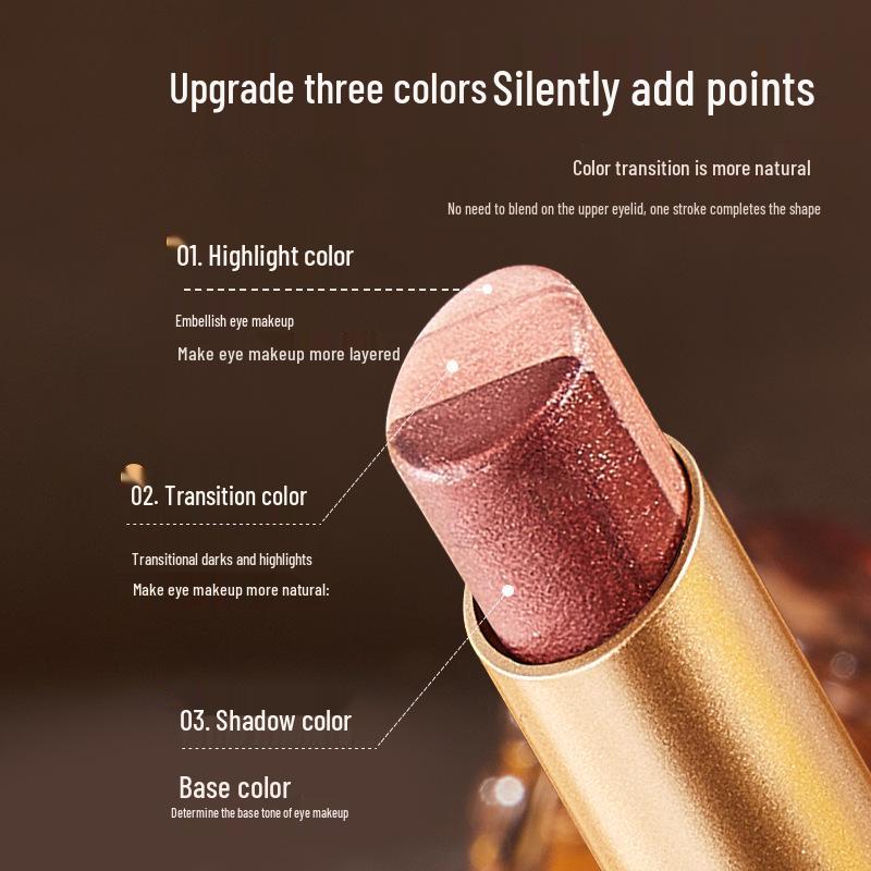 YZS Radiant Three-Color Eyeshadow Stick: Pearlescent Glitter Gradient Pencil for Contour & Highlight.