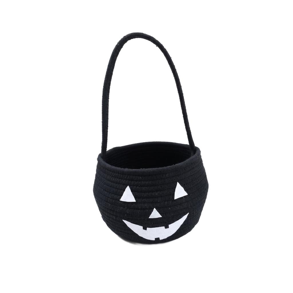 Handwoven Cotton Rope Basket with Handle Halloween Pumpkin Design Storage Organizer Container for Home Office Use Durable and Lightweight