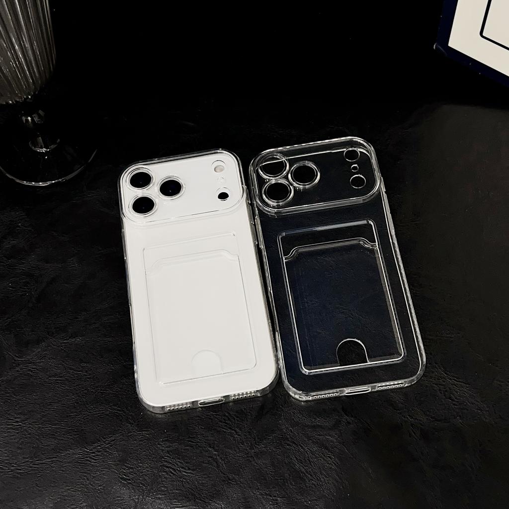 Luxury Transparent Card Holder Phone Case for iPhone 17 Air 16 15 14 Plus 13 12 11 Pro Max Slot Wallet Shockproof Back Cover