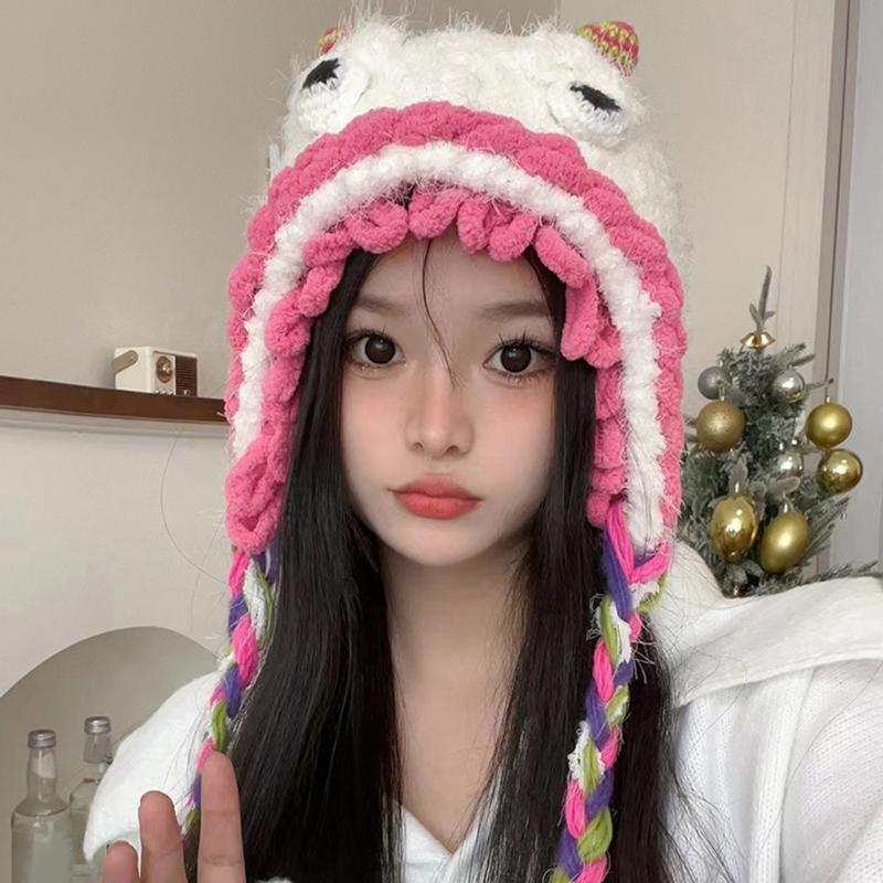 Winter Warm Plush Hat for Women Funny Monsters Hat Hooded Skull Hat Outdoor Activity Cap Windproof Headwear Pullover Hat
