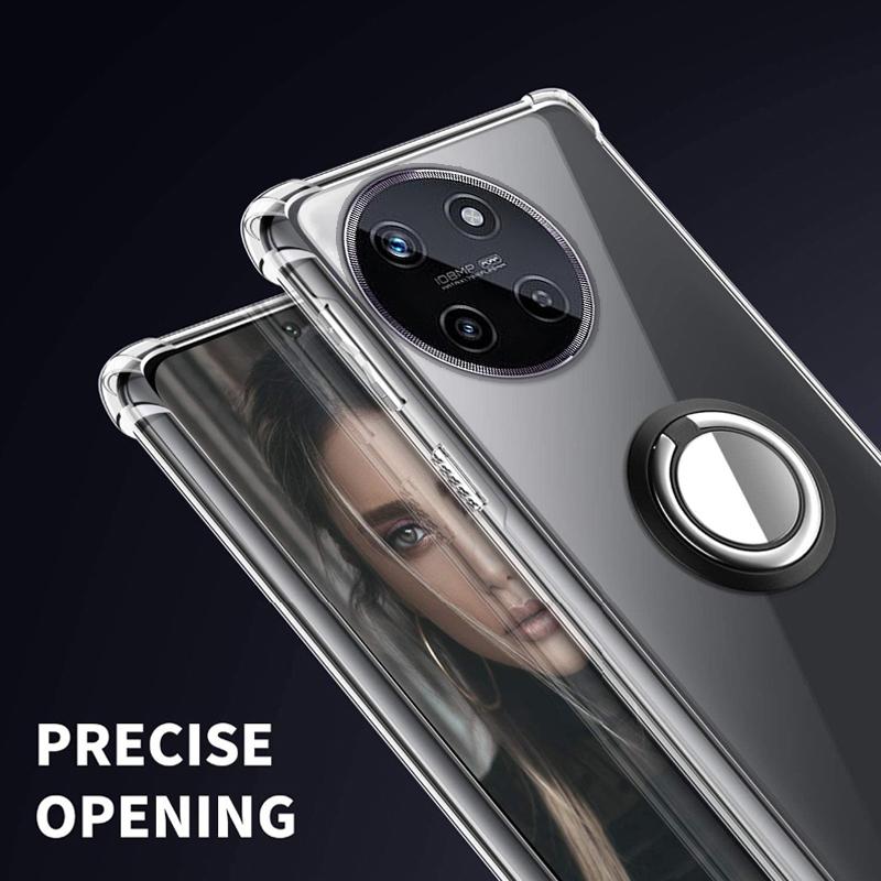 Ringstativ gjennomsiktig veske for OPPO Realme 11 4G 11X Pro Plus Holderbrakett Støtsikker gjennomsiktig myk TPU silikonbeskyttende telefonbakdeksel