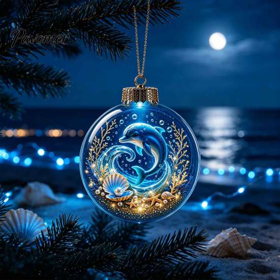 3D Sea Animal LED Lights Ocean Christmas Ball Ornament, Clear Acrylic Life Light-Up Miniature Creatures Decorations Hanging Decoration for Xmas Tree,