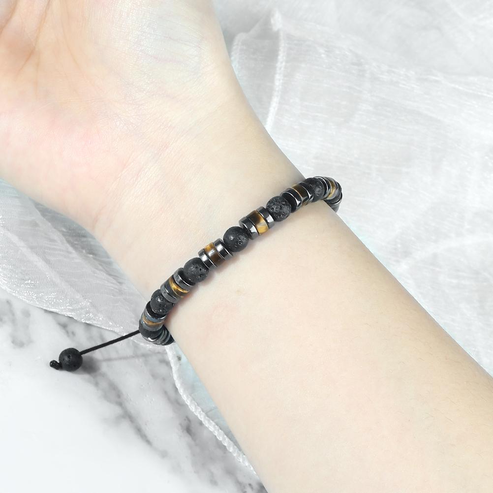 Natural Volcanic Stone Bracelet Handmade Adjustable Size Hematite Tiger Eye Stone Cylindrical Beads Bracelets Men Yoga Bangles