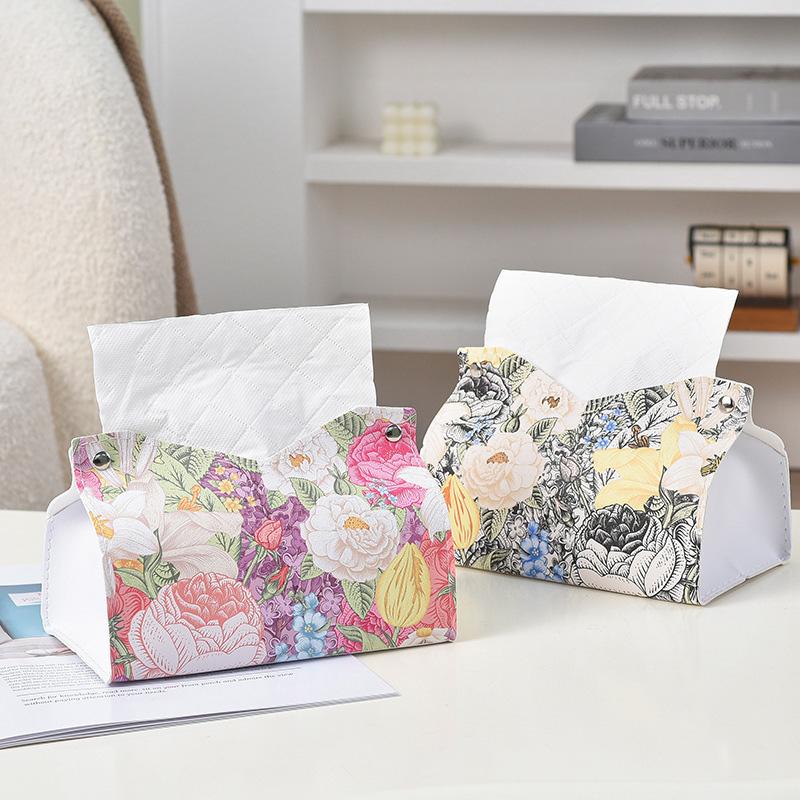 1pc Tissue Box for Home Living Room Tissue Holder Vintage PU Leather Light Luxury Oil Painting Paper Towel Cover Napkin Dispenser