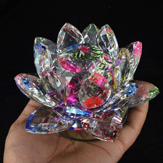 Vastu Feng Shui Transparent Crystal Lotus for Positive Energy A Gift Item for Good Luck Prosperity