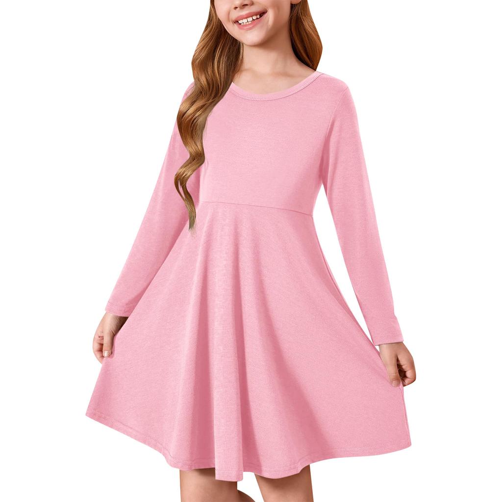 Girl's Contrast Mesh Puff Long Sleeve High Waist A Line Short Dress
