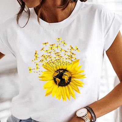 Short Sleeve Clothing Dragonfly Flower Vintage Cute Casual Tee Top Summer Women Tshirt Female Lady Print Fashion Graphic T-shirt