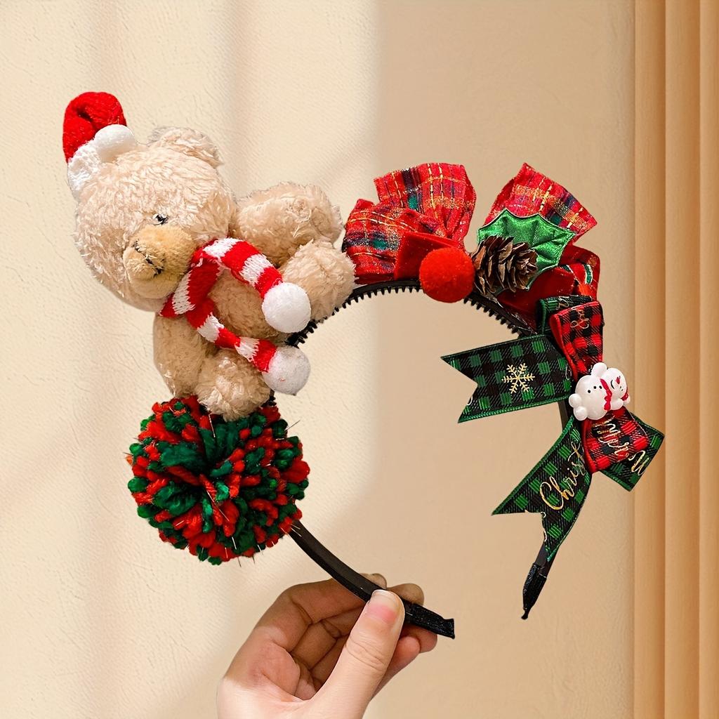 Adorable Bear Headband For Girls Colorful Knit Christmas Hair Accessory