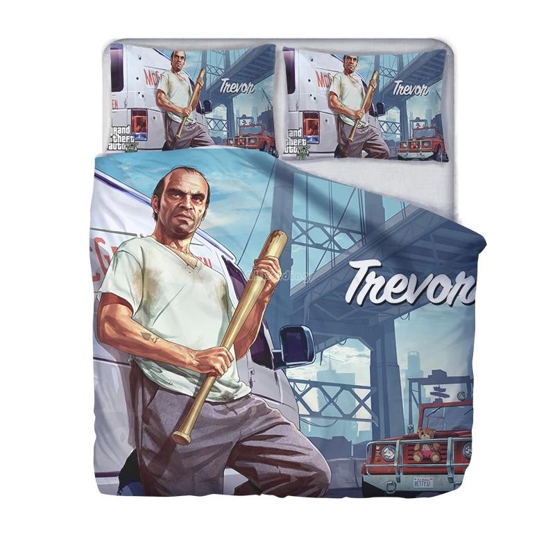 Heißes Spiel GTA V Bettwäscheset Grand Theft Auto 5 Muster Bettbezug Kissenbezug Twin Full Queen King Cartoon Bettwäsche Bettwäsche