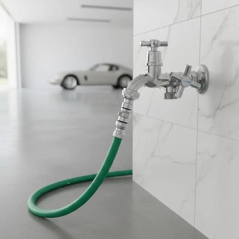 Dual Outlet Chrome Plated Brass Water Tap 1/4 Turn Handles 1/2 Inch Connection Smooth Turn for Laundry Utility Tub Sink
