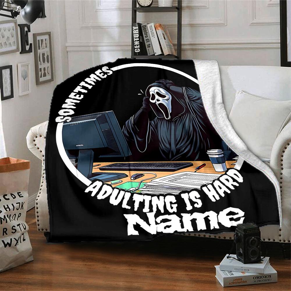 Custom Name Grim Reaper Humor Party Blanket For Couch Bed Plush Cozy Fuzzy Blanket Super Soft Warm Blankets For Fall And Winter 0916130