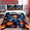 Juego de funda nórdica de 3 piezas (1 funda de edredón + 2 fundas de almohada, sin núcleo), Juego de Ropa de Cama con Nombre Personalizado y Estampado de Novia de Chucky, Regalo de Decoración para Dormitorio del Hogar