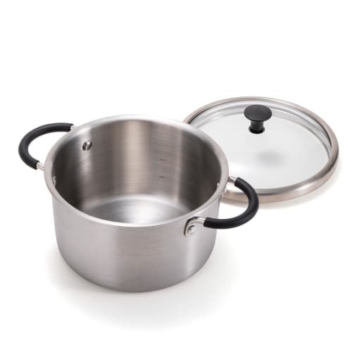 Kai Corporation DY5208: 15cm Deep, High-heat-conductivity, Minimalist, Deep Pot with Glass Lid, Designed by Masayo Waki, Suitable for Gas and Inductio