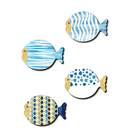 Wood Fish Wall Decor Rustic Coastal Beach Blue Fish Wall Art Nautical Wall Hanging Sculpture for Lake House Bathroom Bedroom Decor