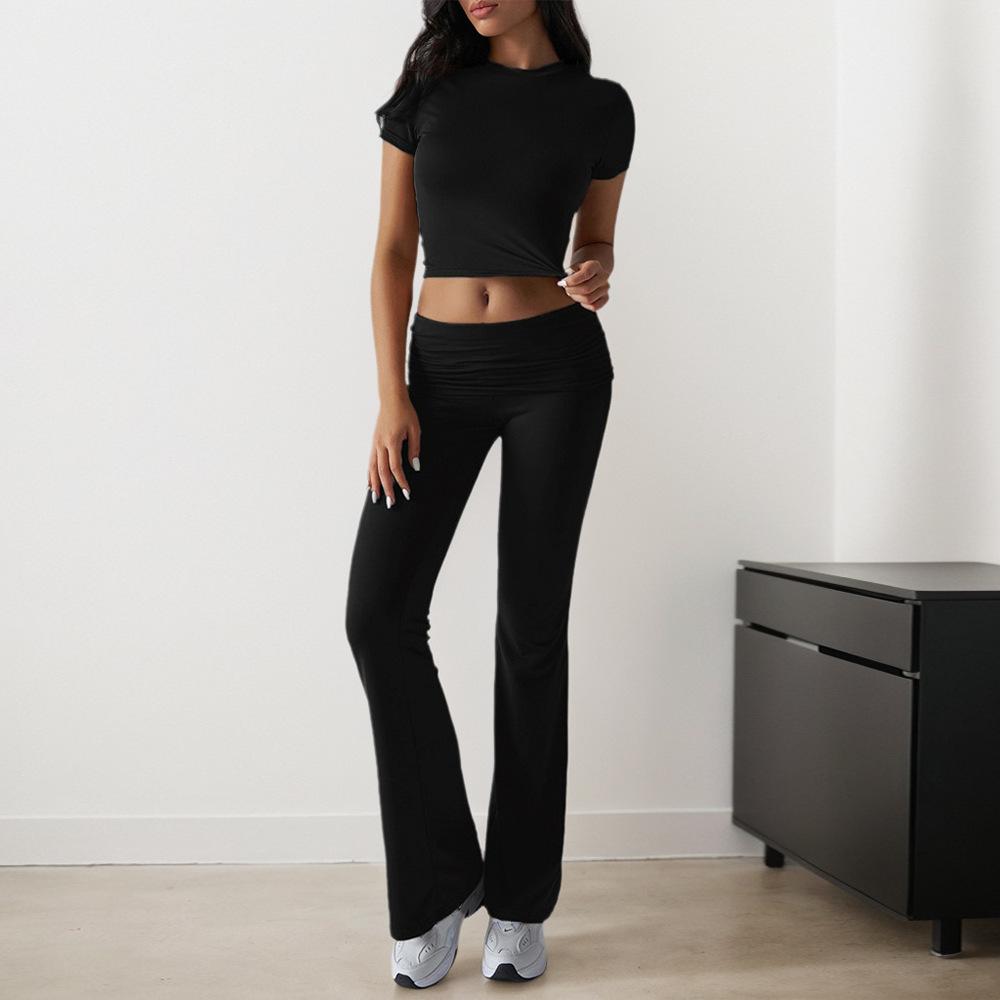 2026 Spring and Summer New Popular Casual Fashion Suit Solid Color Versatile Short-sleeved Trousers Two-piece Set