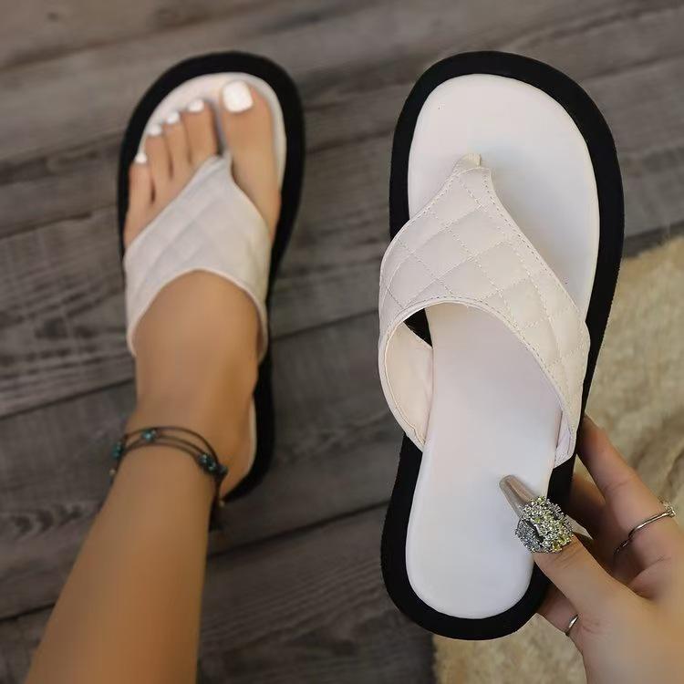 New Style Plus Size Thick-Soled Plaid Slip-On Casual Summer Slippers