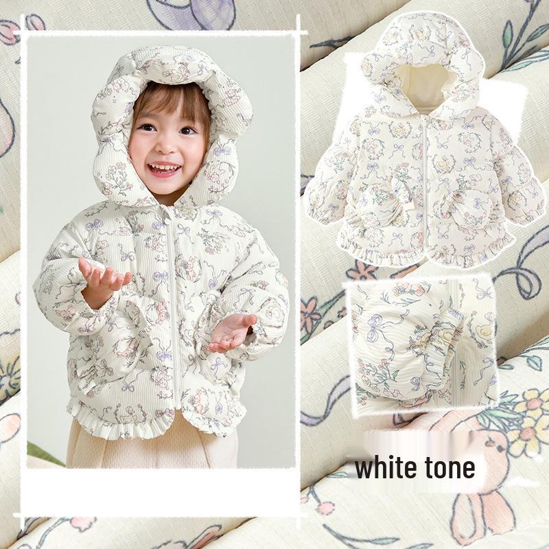 

2025 Style Floral Print Hooded Down Jacket for Infant and Toddler Girls 110cm [Filling: 106g]
