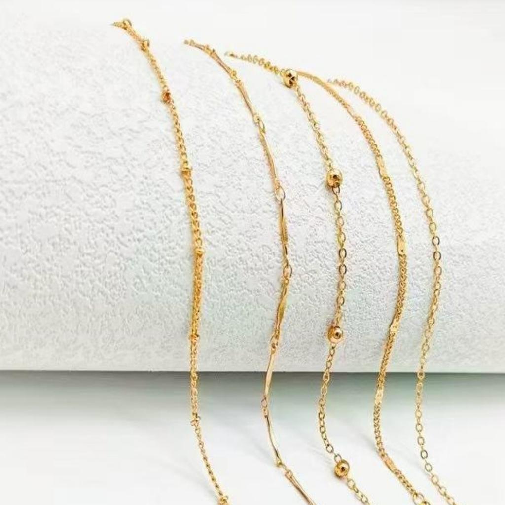 3-Piece Women's Gold Bohemian Style Anklet Set - Multi-Layer Flat Snake Chain + Braided Chain Set, Summer Beach Fashion Anklet