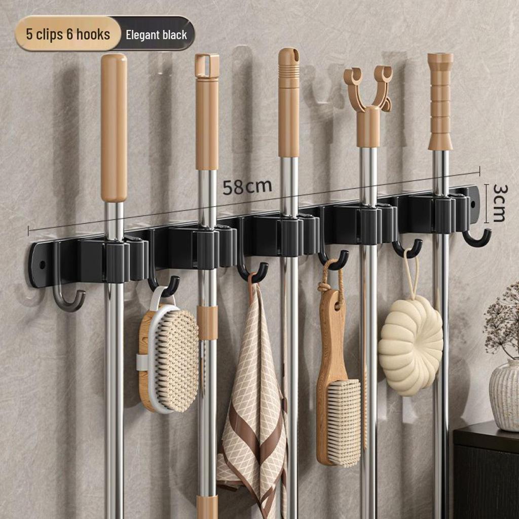Stainless Steel No-Drill Mop & Broom Wall Mount Hanger