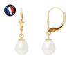 Earrings - - Genuine Freshwater Pearls 7-8 Mm - Yellow Gold - Sleeper - AAA+