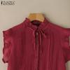ZANZEA Summer Women Ruffled Sleeveless Lace Hem Frills Casual Tank Tops