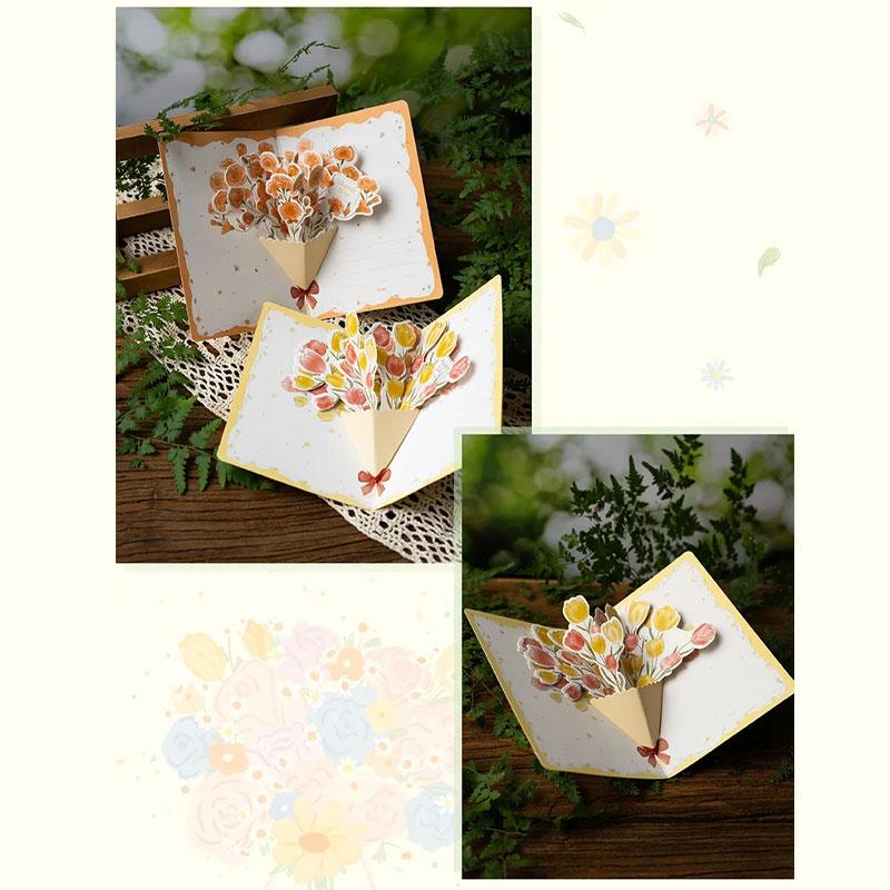 1pc Greeting Card 3D Blessing Card Minimalist Pop-up Style Creative Gift Flower